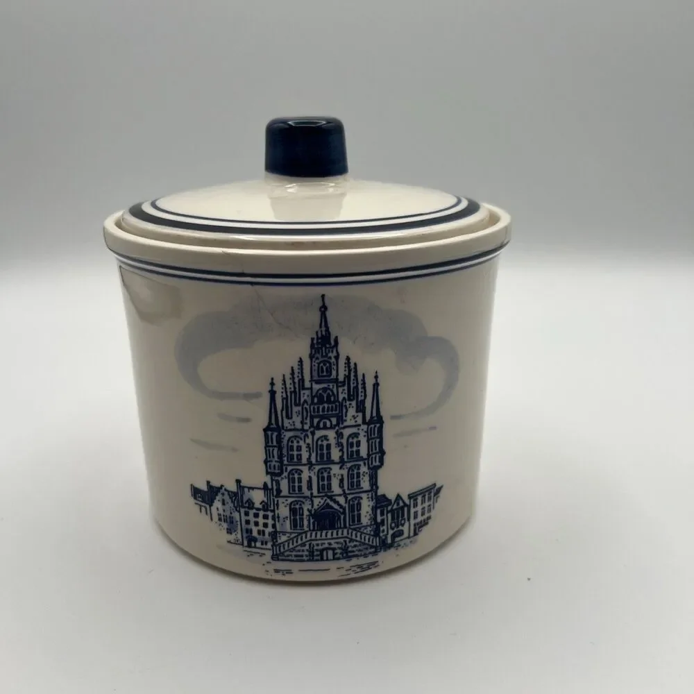 Vintage Delft Blue ceramic jar canister Jumbo Hand painted Stroopwafel Lid